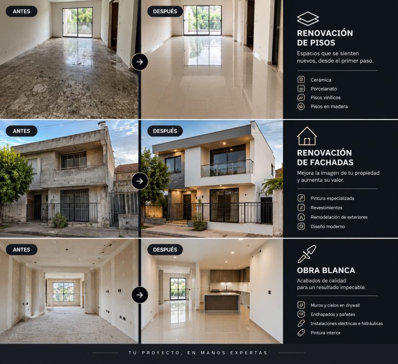Proyecto de remodelación integral: pisos, fachada y obra blanca