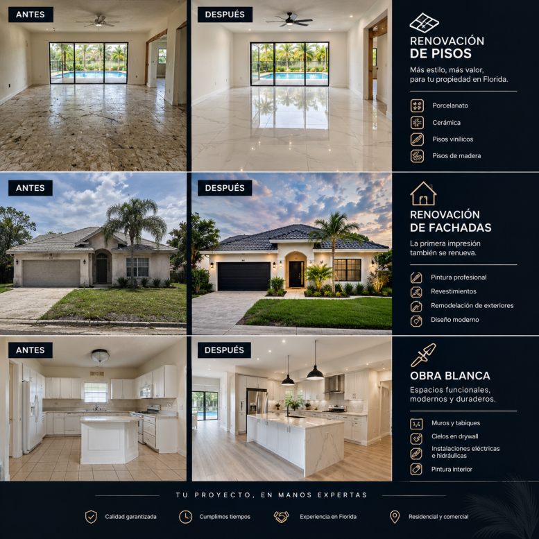 Proyecto de renovación en Florida: pisos, fachada y cocina